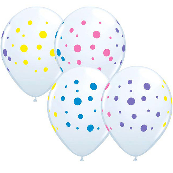 50 Colorful Dots on White Latex Balloons 11"
