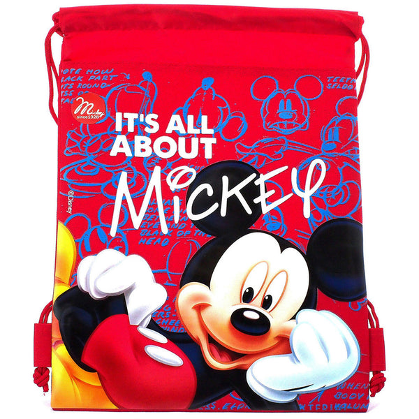 Mickey Mouse " It's All About Mickey " Character Licensed Red Drawstring Bag