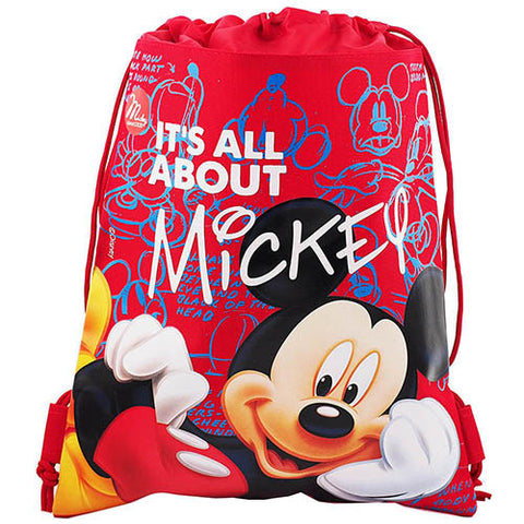 Mickey Mouse " It's All About Mickey " Character Licensed Red Drawstring Bag