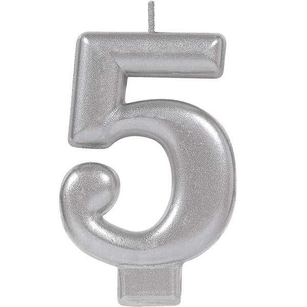 Silver number 5 candle