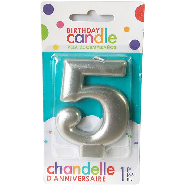 Silver number 5 party candle