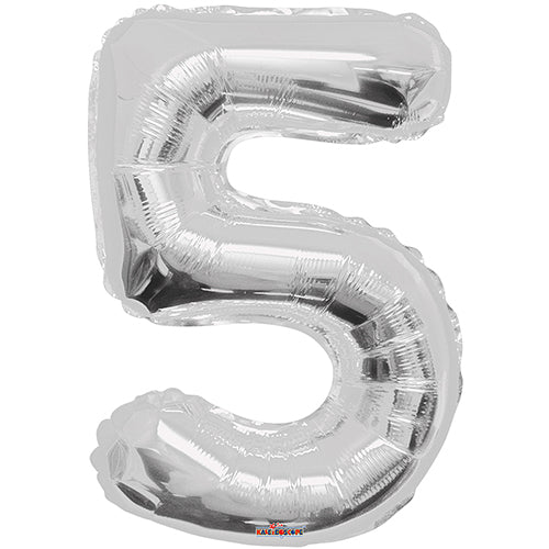 Giant Silver Number 5 Foil Balloon 34"
