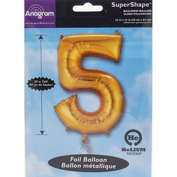 Gold Number 5 Balloon