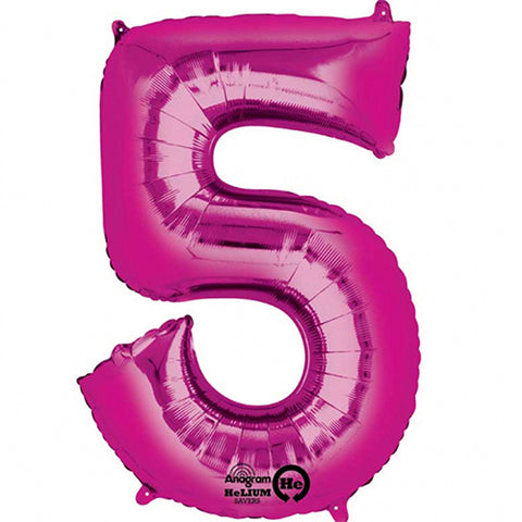 Giant Bright Pink Number 5 Foil Balloon 33"