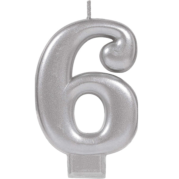Silver number 6 candle