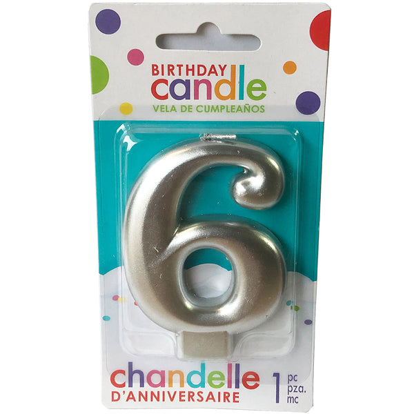 Silver number 6 party candle