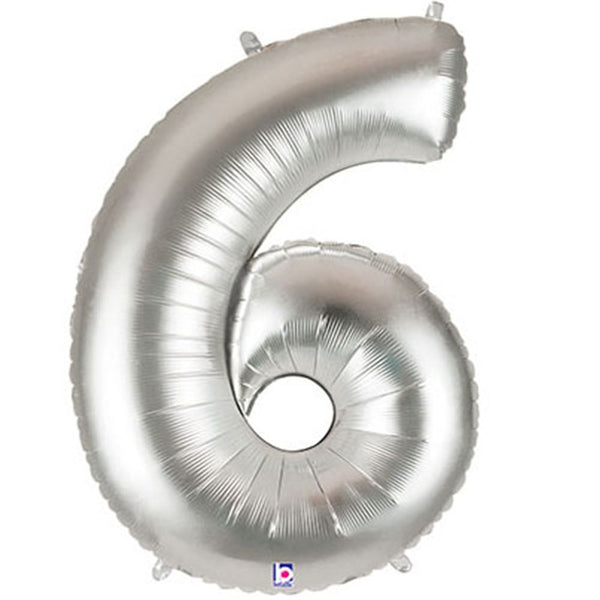 SIlver number 6 balloon