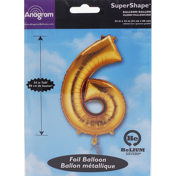 Gold Number 6 Balloon