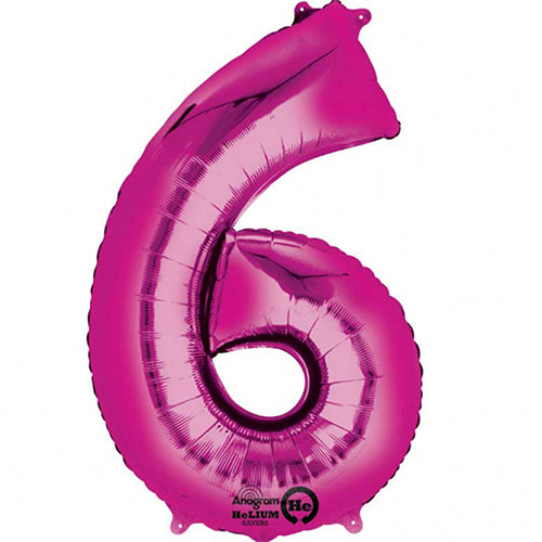 Giant Bright Pink Number 6 Foil Balloon 34"