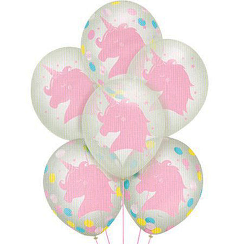 6 Unicorn Prefilled Paper Confetti Latex Balloons 12"
