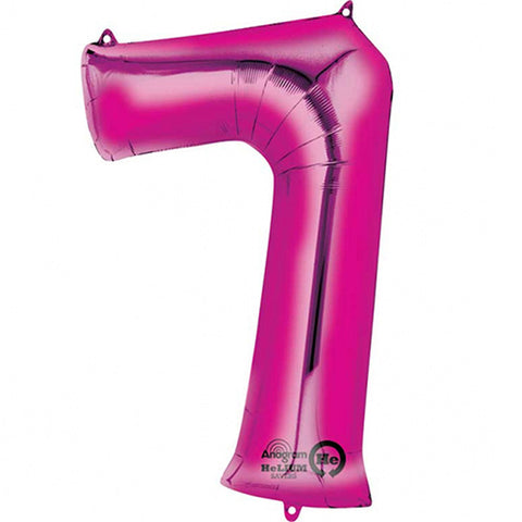 Giant Bright Pink Number 7 Foil Balloon 35"