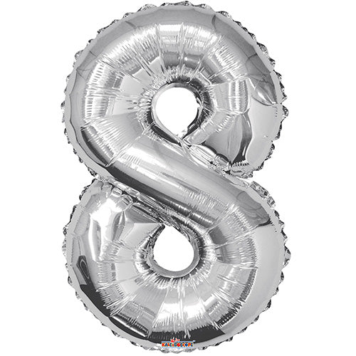 Giant Silver Number 8 Foil Balloon 34"