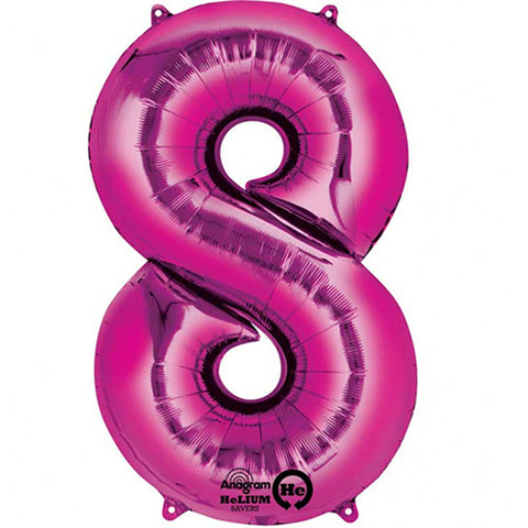 Giant Bright Pink Number 8 Foil Balloon 34"
