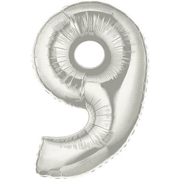 SIlver number 9 balloon