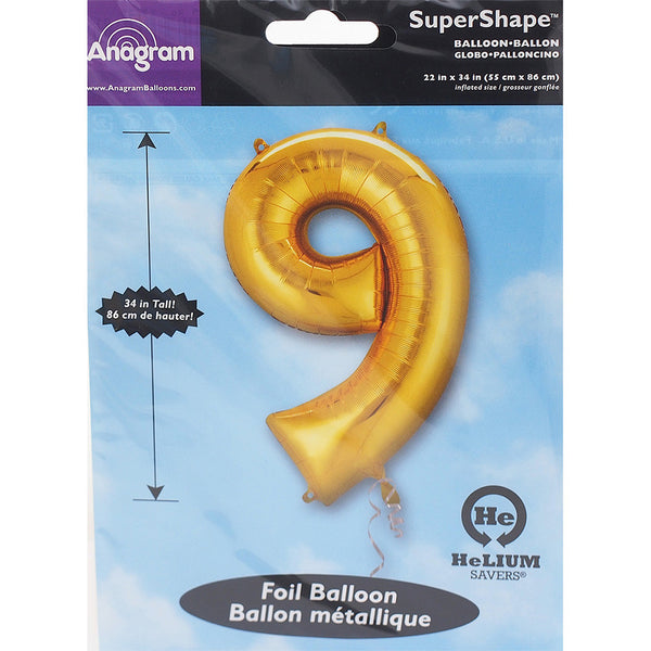 Gold Number 9 Balloon