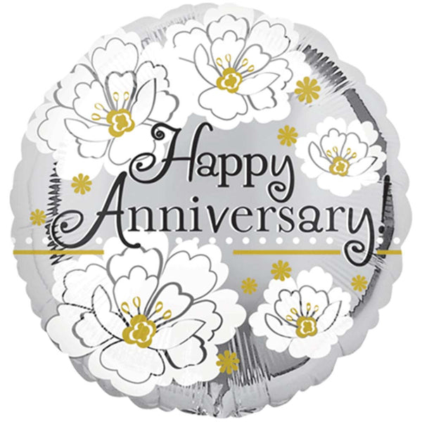 18" Happy Anniversary Silver Theme Foil / Mylar Balloons ( 6 Balloons )