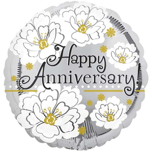 18" Happy Anniversary Silver Theme Foil / Mylar Balloons ( 6 Balloons )