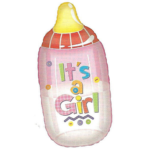 Baby Girl Bottle Super Shape Pink Foil / Mylar Balloon 28"