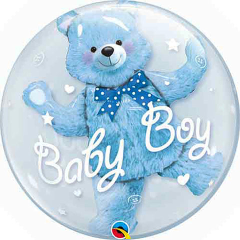 Bear Baby Boy Double Bubble Balloon 24"