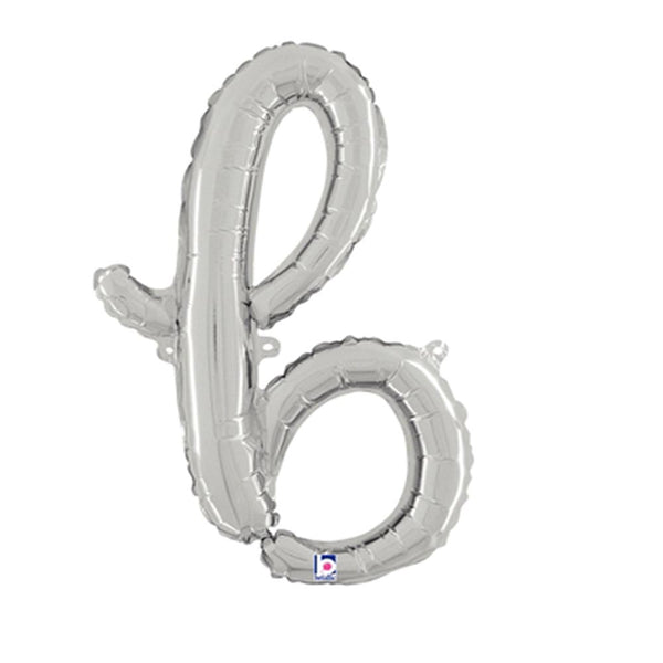 Silver Script Letter B Foil Balloon 24"