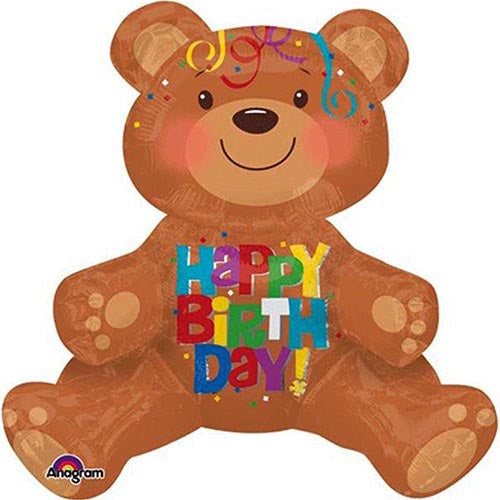 Bear Happy Birthday Air Filled Foil Balloon 19" Tall