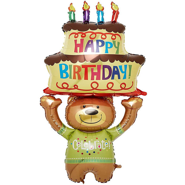 Happy Birthday Bear Foil Balloon 60"