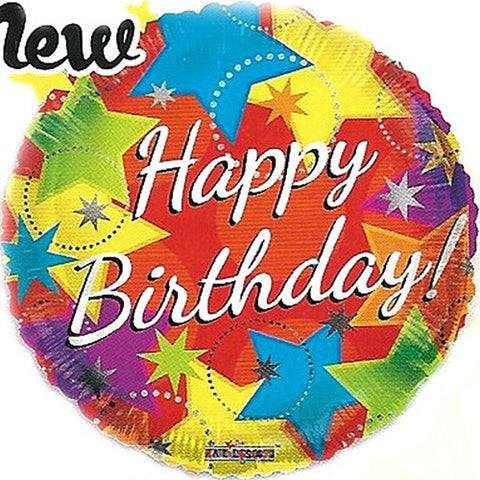 18" Happy Birthday Bright Star Theme Foil / Mylar Balloons ( 6 Balloons )