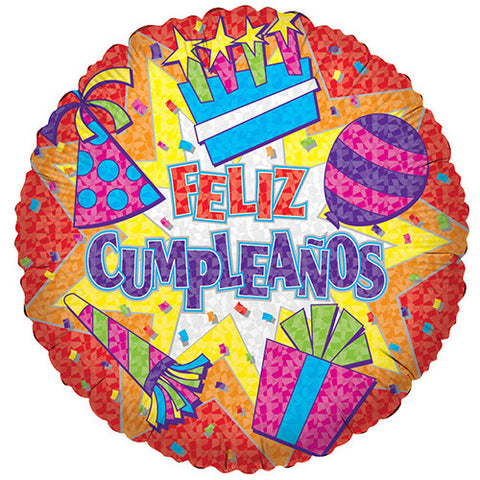 18" Feliz Cumpleanos Burst Spanish Theme Foil / Mylar Balloons ( 6 Balloons )