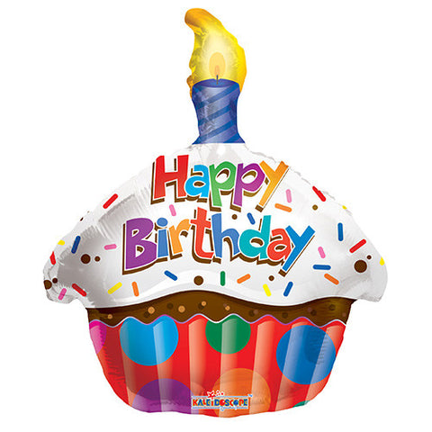 18" Happy Birthday Cupcake Theme Red Foil / Mylar Balloons ( 6 Balloons )