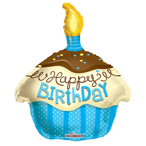 18" Happy Birthday Cupcake Theme Blue Foil / Mylar Balloons ( 6 Balloons )