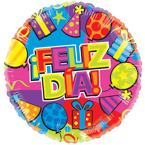 18" feliz Dia Festivo Gellibean Spanish Theme NON Foil / Mylar Balloons ( 6 Balloons )