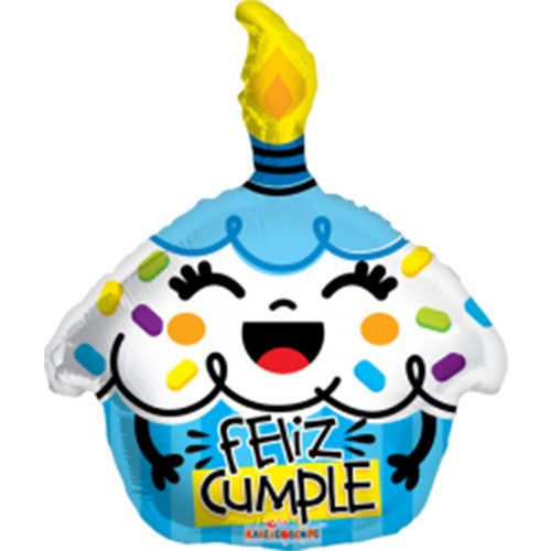 18" Feliz Cumple Cupcake Theme Blue Foil / Mylar Balloons ( 6 Balloons )