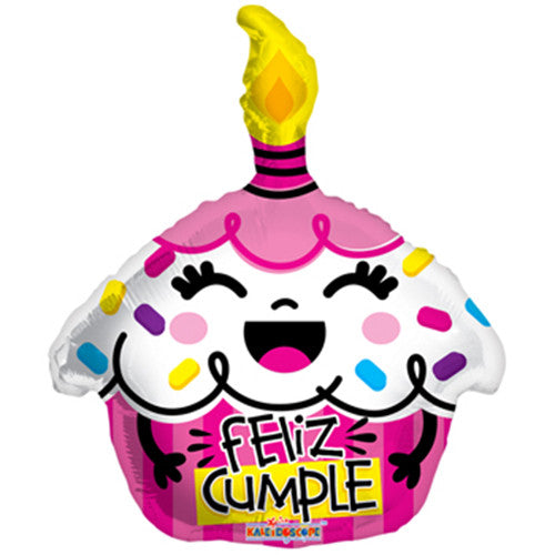 18" Feliz Cumple Cupcake Theme Pink Foil / Mylar Balloons ( 6 Balloons )