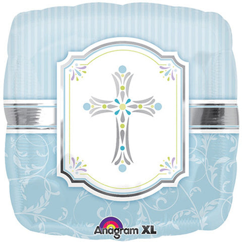 18" Baptism or Communion Blessing Cross Theme Blue Foil / Mylar Balloon ( 2 Balloons )