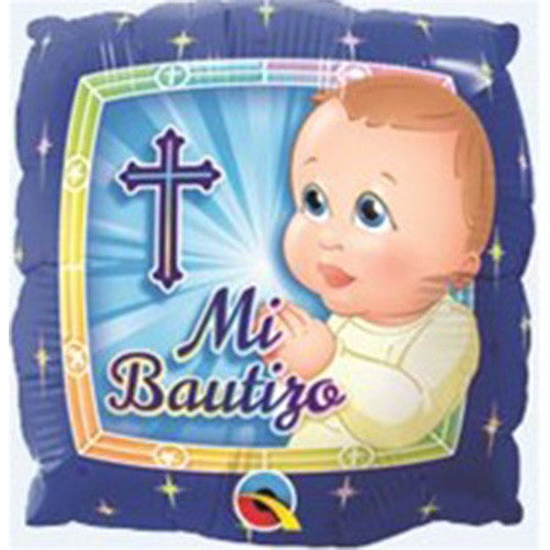 18" Baptism Prayer Boy " Mi Bautizo " Spanish Theme Blue Foil / Mylar Balloons ( 2 Balloons )