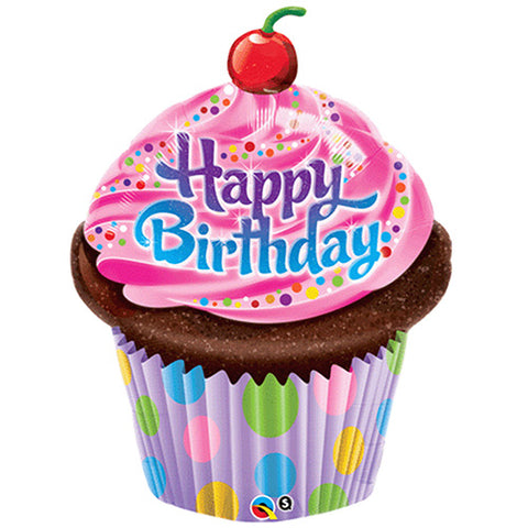 Happy Birthday Frosted Cupcake Super Shape Foil Balloon 35"