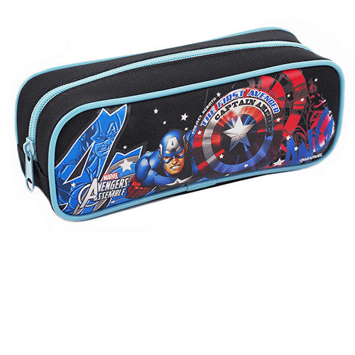 Captain America Character Single Zipper Black Pencil Case