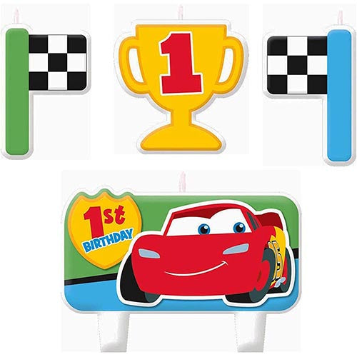 Cake Decoration Set Cars Lightning Mcqueen With Car Flags and Candle for  His Birthday 