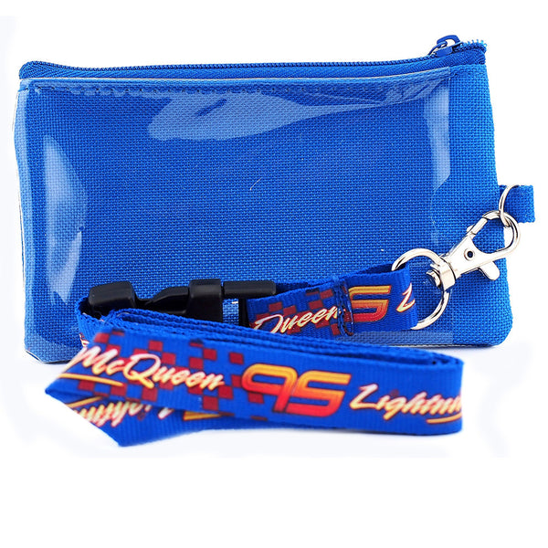 Car Character Blue Lanyard with Detachable Coin Purse