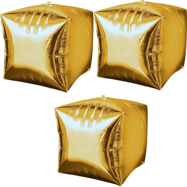 3 Gold Cubez Foil Balloons 15" Pack