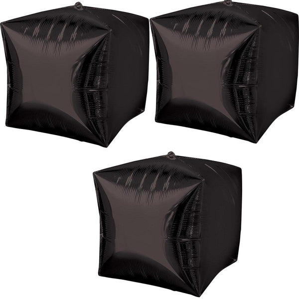3 Black Cubez Foil Balloons 15" Pack