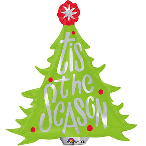 Christmas Tree Shape Tis Season Foil Balloon 34"