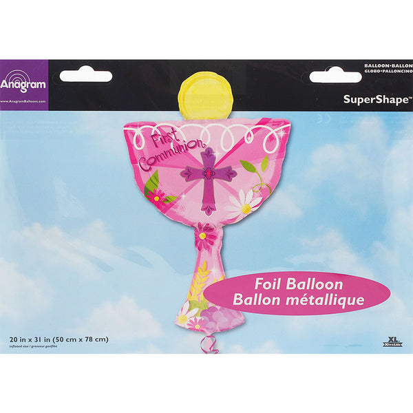 Jumbo First Communion Cup Theme Pink Foil / Mylar Balloon 31 "