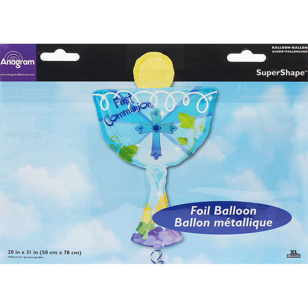 Jumbo First Communion Cup Theme Blue Foil / Mylar Balloon 31 "