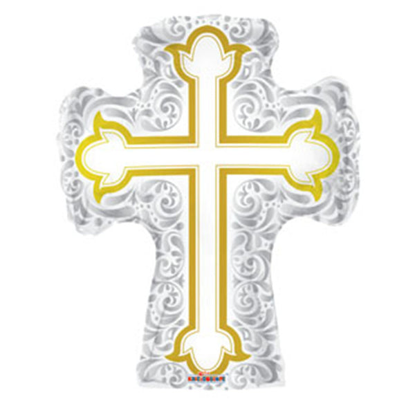 Jumbo Silver Gold Cross Baptism/Communion Theme Foil Balloons 28 "