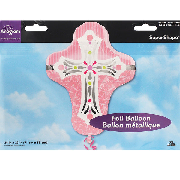 Jumbo Pink Cross Baptism/Communion Theme Foil Balloons 28 "