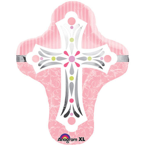 Jumbo Pink Cross Baptism/Communion Theme Foil Balloons 28 "