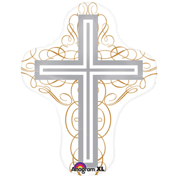 Jumbo White Cross Baptism/Communion Theme Foil Balloons 28 "