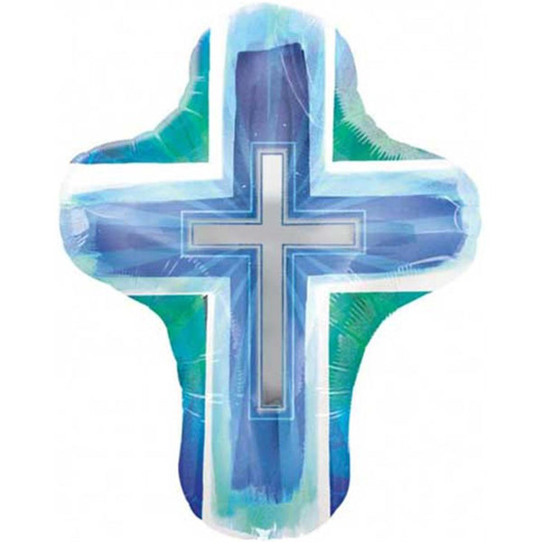 Jumbo Blue Cross Baptism/Communion Theme Foil Balloon 28 "