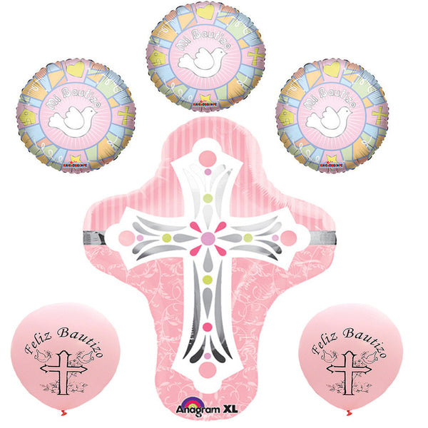 Baptism Pink Foil / Mylar and Latex Balloons Valued Pack ( 6 Balloons )
